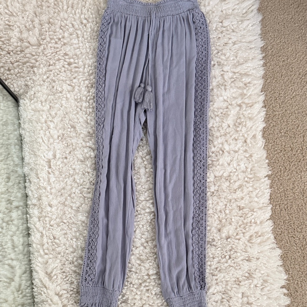 Ocean Drive Lilac Crochet-Trim Joggers